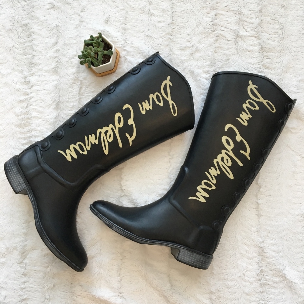 Sam Edelman Tall Riding Rain Boots Black Rubber